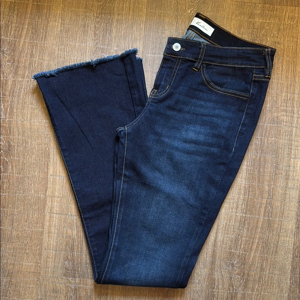 KanCan Women's Dark Blue Straight Leg Jeans Frayed Low Rise - Picture 2 of 4